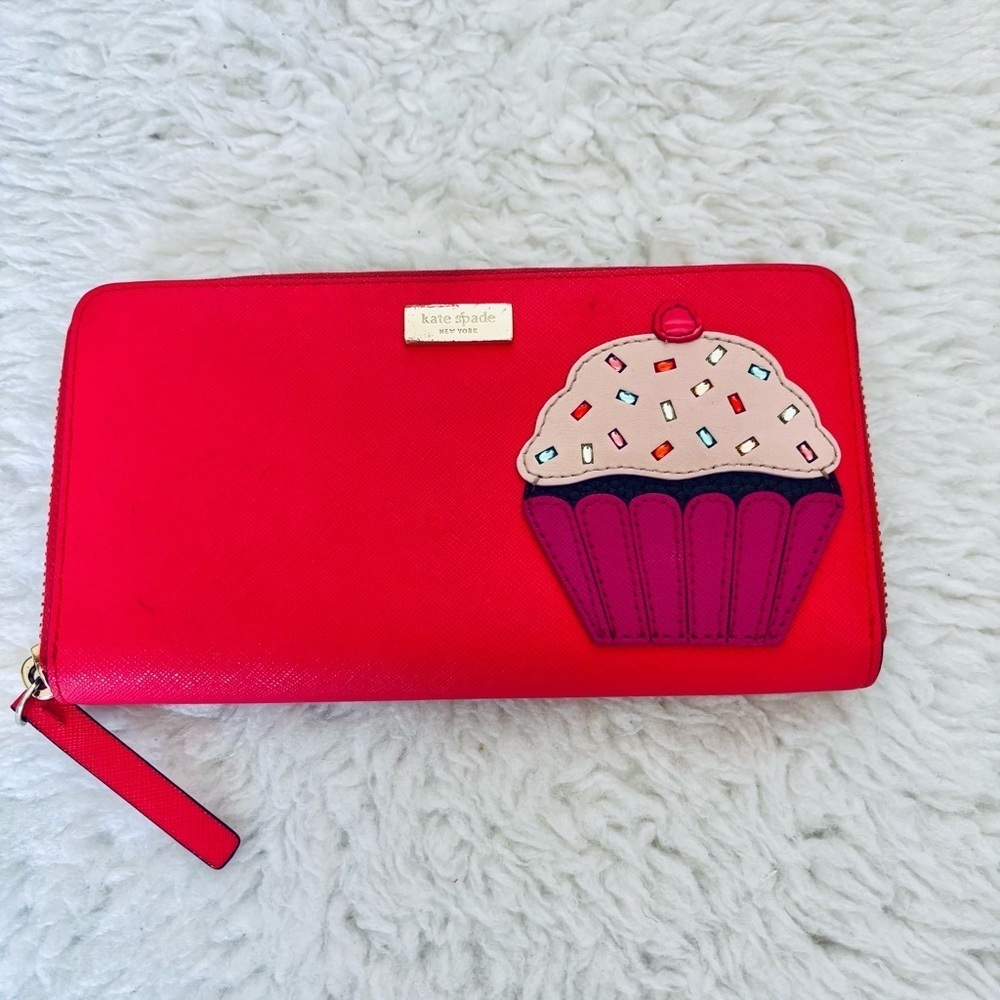Kate Spade Take The Cake Cherry Red Zip Around Long Wallet